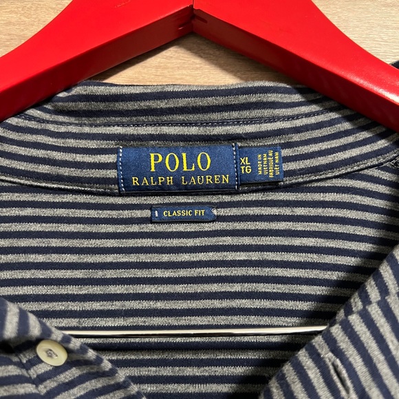 Polo Ralph Lauren Striped Gray/Navy Blue Short Sleeve Collared Shirt Men’s XL - Picture 4 of 5